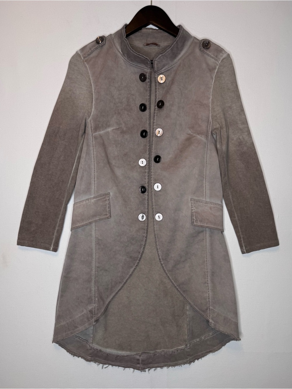 Suzy D London Open Front Military Style Jacket Mocha, Size Small, mineral wash